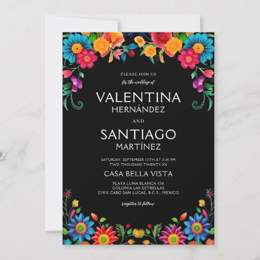 オールインワンフローラカラフルメキシコ結婚ンFiesta 招待状 (正面)