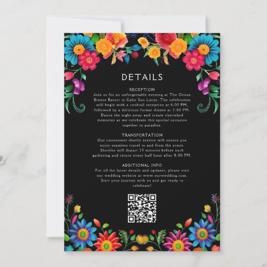 オールインワンフローラカラフルメキシコ結婚ンFiesta 招待状 (裏面)