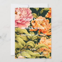 オールインワンフローラピンクオレンジフレームグリーン結婚ズ 招待状