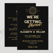 オールインワンブラックと金ゴールドGroovy Disco 結婚's 招待状 (正面/裏面)