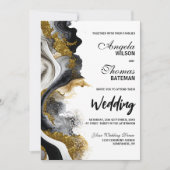 オールインワンブラックの金ゴールドは大理石を食べ結婚る 招待状 (正面)