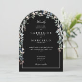 オールインワンブラックアンドホワイトフローラ結婚アーチ 招待状 (スタンド正面)