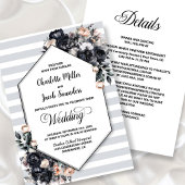 オールインワンブラックフローラジオメトストライプのリ結婚 招待状