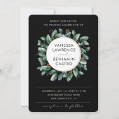 オールインワンブラックユーカリプタスグリーンリ結婚ーRSVPズ 招待状 (正面)