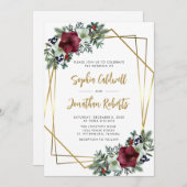 オールインワンブルガンディアマリリス金ゴールド結婚フローラ 招待状 (正面/裏面)