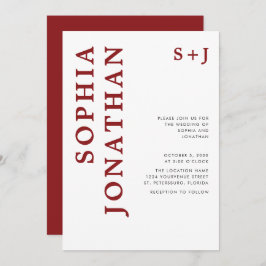 オールインワンブルゴーニュはっきりしたタイポグラフィ結婚ズ 招待状