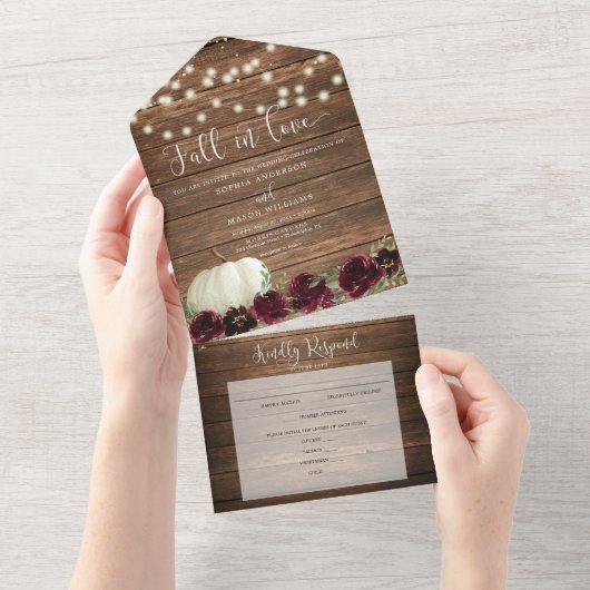 オールインワンブルゴーニュパンプキン素朴結婚式招待 オールインワン招待状 (貼ってはがせる)