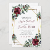 オールインワンブルゴーニュAmaryllisパイン金ゴールド結婚ズ 招待状 (正面/裏面)