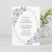 オールインワンブルーのフローラ幾何学的結婚枠 招待状 (スタンド正面)