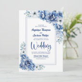 オールインワンブルーのフローラ結婚 招待状 (スタンド正面)