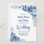 オールインワンブルーのフローラ結婚 招待状 (正面)