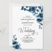 オールインワンブルーのフローラ結婚 招待状 (正面)