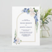 オールインワンブルーホワイトフローラ結婚アーチ 招待状 (スタンド正面)