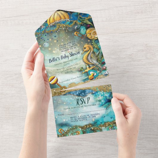 オールインワンベビーシャワー招待状デザイン オールインワン招待状 (貼ってはがせる)