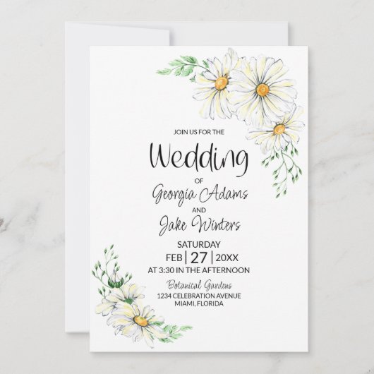 オールインワンホワイトデイジー結婚式招待状 招待状 (正面)