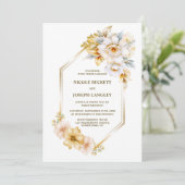 オールインワンホワイト金ゴールドフローラジオメト結婚リ 招待状 (スタンド正面)