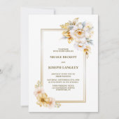 オールインワンホワイト金ゴールド結婚フローラ 招待状 (正面)