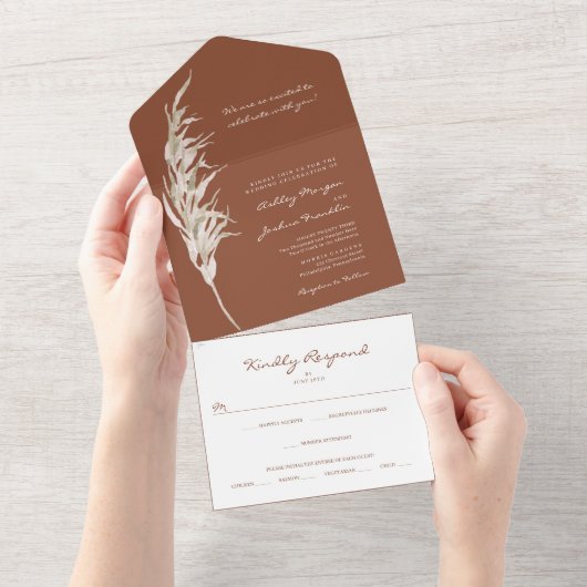 オールインワンボヘミアンテラコッタウェディング招待 オールインワン招待状 (貼ってはがせる)