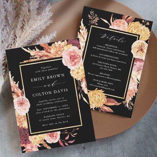 オールインワンボホーブルゴーニュテラコッタブラック結婚ズ 招待状