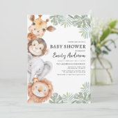 オールインワンボーイズサファリ動物ベビーシャワー 招待状 (スタンド正面)