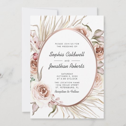 オールインワンボーフローラバラ金ゴールドメタリック結婚ズ 招待状 (正面)