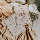 オールインワンマルーン手描き結婚式招待状 招待状