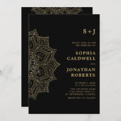 オールインワンマンダラモノグラムブラック結婚ズ 招待状 (正面/裏面)