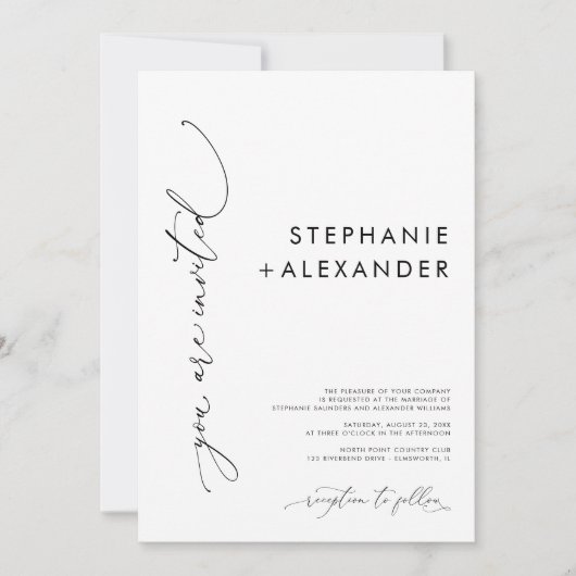 オールインワンミニマリスト白黒結婚の 招待状 (正面)