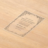 オールインワンミニマルブラック結婚リーフ アクリル招待状 (レイダウン)