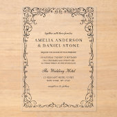 オールインワンミニマルブラック結婚リーフ アクリル招待状 (正面)