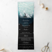 オールインワンミント赤面ブルーハートリーフ結婚ズ 三つ折り招待状 (内部)