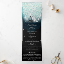 オールインワンミント赤面ブルーハートリーフ結婚ズ 三つ折り招待状