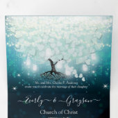 オールインワンミント赤面ブルーハートリーフ結婚ズ 三つ折り招待状 (内部最初)