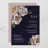 オールインワンムーディーズフローラネイビー結婚式招待状 招待状 (正面/裏面)