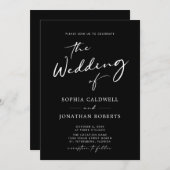 オールインワンモダンシック書道ブラック結婚ズ 招待状 (正面/裏面)