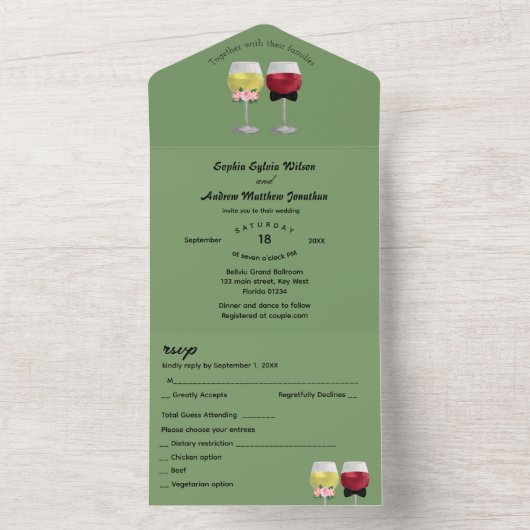 オールインワンモダンボホアーチカップルのワ結婚イン オールインワン招待状 (内側)