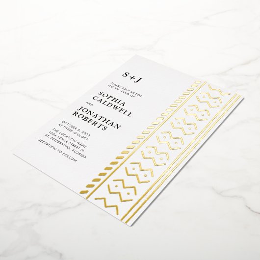 オールインワンモダンボホムードクロス結婚モノグラム 箔招待状 (回転した状態)