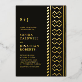 オールインワンモダンムッドクロス結婚モノグラムの金ゴールド 箔招待状