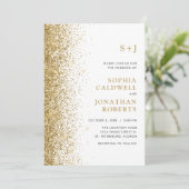 オールインワンモノグラムスパークリー金ゴールド結婚グリッター 招待状 (スタンド正面)