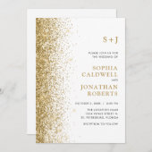 オールインワンモノグラムスパークリー金ゴールド結婚グリッター 招待状 (正面/裏面)