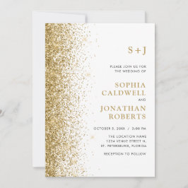 オールインワンモノグラムスパークリー金ゴールド結婚グリッター 招待状