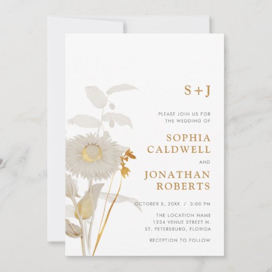 オールインワンモノグラムヴィンテージ結婚フローラ 招待状 (正面)