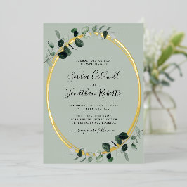 オールインワンユーカリプタス金ゴールドオーバル結婚ズ 箔招待状
