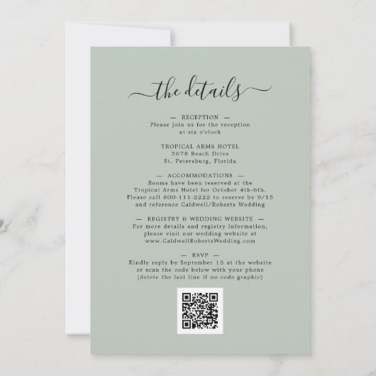 オールインワンユーカリ写真金ゴールド結婚セージのインビ 招待状 (裏面)