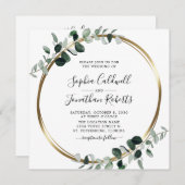 オールインワンユーカリ金ゴールドメタリック結婚スクエア 招待状 (正面/裏面)