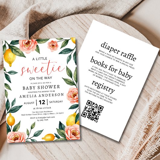 オールインワンレモン柑橘系フローラサマーベビーシャワー 招待状