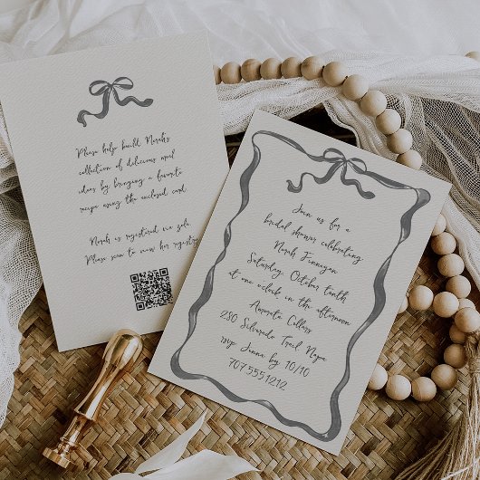 オールインワンロマンチック弓手書きブライダルシャワー 招待状