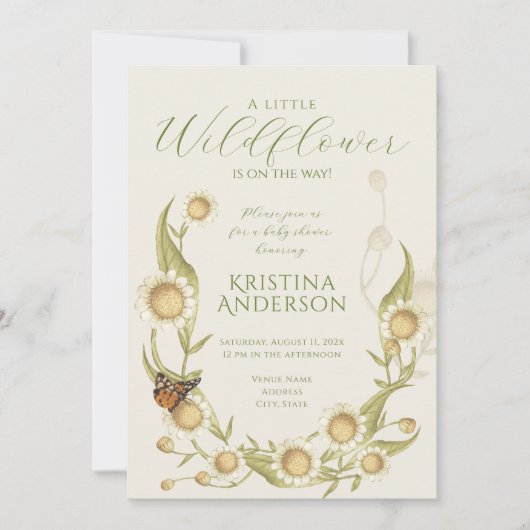 オールインワンワイルドフラワーデイジーベビーシャワー招待状 招待状 (正面)