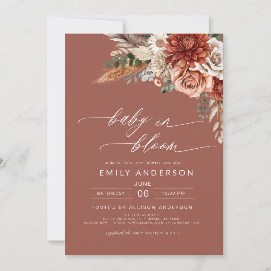 オールインワンワイルドフラワーベビーで開花秋のシャワー 招待状 (正面)