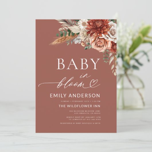 オールインワンワイルドフラワーベビーで開花秋のシャワー 招待状 (スタンド正面)